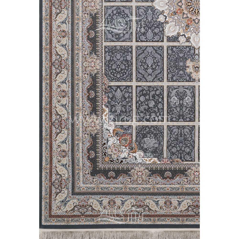 فرش ماشینی 1200 شانه شیخ صفی کد 12118 زمینه تیتانیوم
