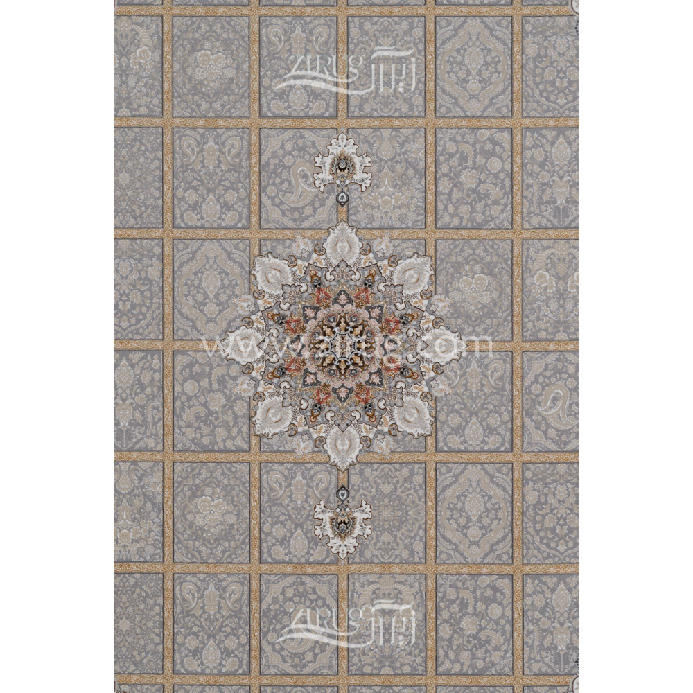 فرش ماشینی 1200 شانه شیخ صفی کد 12118 زمینه نقره ای