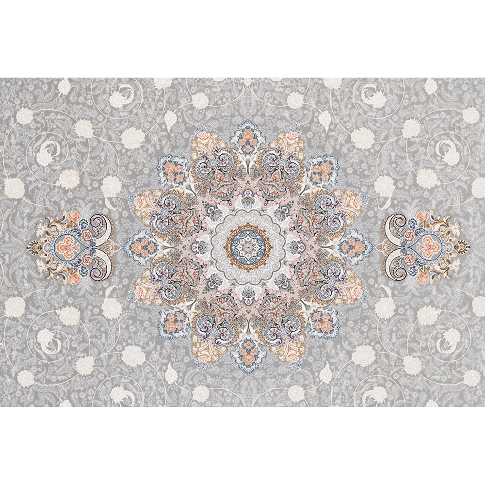 فرش ماشینی 1500 شانه کلکسیون فرشینه طرح نوین زمینه نقره ای گل برجسته