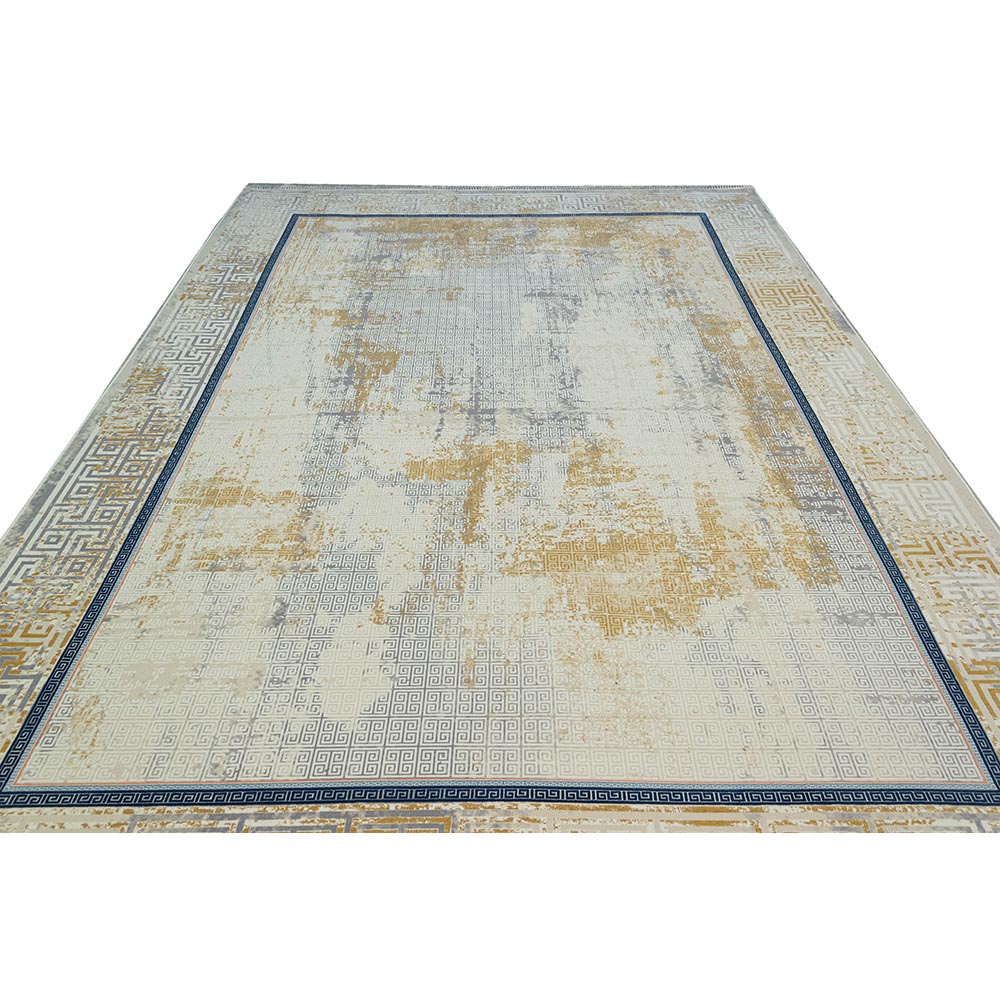فرش ماشینی 1200 شانه وینتیج طرح ورساچه زمینه کرم طلایی گل برجسته