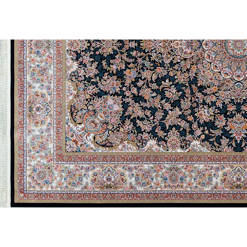 فرش ماشینی 1200 شانه کلکسیون فرشینه کد 12410 زمینه سورمه ای گل برجسته